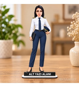Kişiye Özel Kadin Pilot Kisiye Ahsap Karikatürlü 18 cm MDF Masaüstü Biblo - Kadin Pilot Kisiye Ahsap Hediyesi Pilota ve Kaptana Hediye