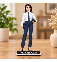 Kişiye Özel Kadin Pilot Kisiye Ahsap Karikatürlü 18 cm MDF Masaüstü Biblo - Kadin Pilot Kisiye Ahsap Hediyesi Pilota ve Kaptana Hediye