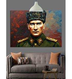 Asker Üniformalı Atatürk Dekoratif Kanvas - Mdf Ahşap Tablo