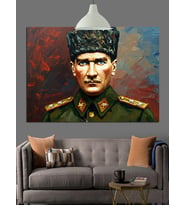Asker Üniformalı Atatürk Dekoratif Kanvas - Mdf Ahşap Tablo