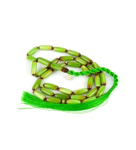 Sıkma Kehribar Uzun Arpa Kesim 7x18mm Tespih - Yeşil