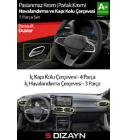 S-Dizayn Renault Duster Krom Havalandırma ve İç Kapı Kolu Çerçevesi 7 Prç. 2024 Üzeri (Parlak Krom) A+ Kalite