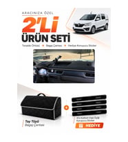 RENAULT EXPRESS (2021-2024) Uyumlu Torpido Örtüsü + Tay Tüyü Bagaj Çantası + Sticker Seti - Siyah Gri