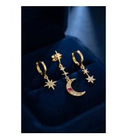 Mey İthalat® Gold Renk 3 lü Ay ve Yıldız Model Küpe