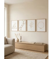 Altın Çizgili Minimalist Geometrik Motifler 4’lü Ahşap Çerçeveli Tablo Seti