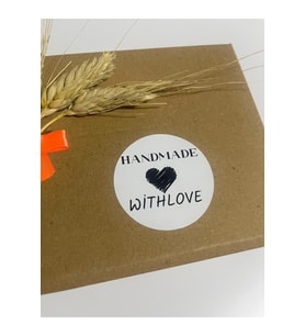 Handmade With Love Ortası Çizim Kalpli Siyah Yazı Yuvarlak Yapışkanlı Etiket 5x5 cm 100 adet