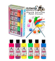 Monalisa Akrilik Boya 6 Renk x 70 ml Fosforlu Neon Renkler 1 Paket ve Yuvarlak Resim Paleti Fırçalı 1 Paket 10 Hazneli Boya Paleti Sanatsal Boyalar İçin Palet Akrilik Boya (Beyaz)