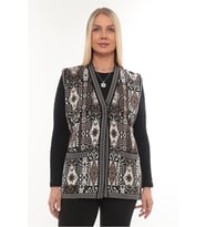 Kadın Etnik Model Triko Örgü Kilim Cepli Kışlık Kalın Anne Yelek (KAHVE)