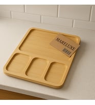 Mareluxe Doğal Bambu Sunumluk 4 Bölmeli  Şık Ahşap Servis Tabağı  Kahvaltı & Atıştırmalık İçin