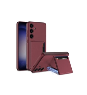 Samsung Galaxy S24 Plus Uyumlu Suni Deri Arka Yüzey Zore Kartlıklı Kıpta Silikon Kapak (Mürdüm)