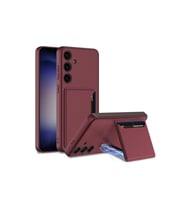 Samsung Galaxy S24 Plus Uyumlu Suni Deri Arka Yüzey Zore Kartlıklı Kıpta Silikon Kapak (Mürdüm)