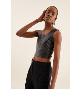DERİ CROP BLUZ