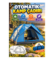2-3 Kişilik Otomatik Kamp Çadırı 200x135x135 cm – Su Geçirmez Taşınabilir Kolay Kurulum