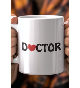 Doktor Temalı Kalpli Tasarım 330ml Baskılı Beyaz Seramik Kupa Bardak