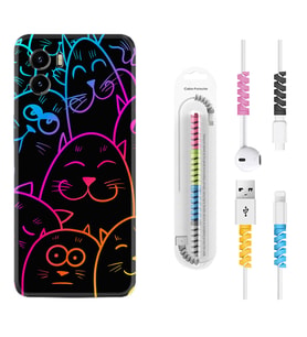 Vivo Y15S Y32 Y33S Y51 Y53S Kılıf Kablo Koruma Spiral Silikon Neon Cats 1790
