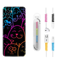 Vivo Y15S Y32 Y33S Y51 Y53S Kılıf Kablo Koruma Spiral Silikon Neon Cats 1790