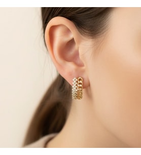 STİL İNCİSİ/XUPING JEWELRY KLİPSLİ TAC MODEL ZİRKON TAŞLI KÜPE (Altın Rengi)