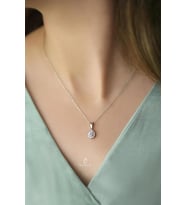 Damla Model 1 Carat Görünümünde Beyaz Taşlı Gümüş Rengi 925 Ayar Pırlanta Model Gümüş Kolye