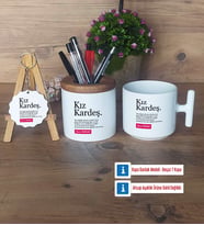 Kız Kardeş Hediye Sepeti Kalemlik, Kupa Bardak Sihirli, Ahşap Anahtarlık Hediye (Model 3)