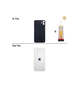 iPhone 11 Beyaz Arka Kapak Arka Cam Batarya Kapağı Lazer Kesim Kapak Pil Kapağı + B-7000 Yapıştırıcı