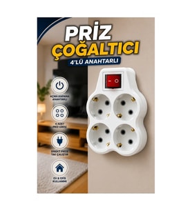 Anahtarlı 4’lü Kablosuz Duvar Tipi Priz Çoğaltıcı