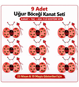 9 lu Uğur Böceği Kostüm Seti - Kanat Taç Asa