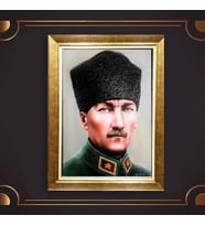 Altın Varaklı Çerçeveli Paspartulu Atatürk Tablo nl02A218 (Gold)