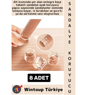 #SandalyeKoruyucu İz Bırakmaz Keçe Esnek Şeffaf Silikon Yuvarlak Kare Sandalye Ayak Koruyucu 8 Adet