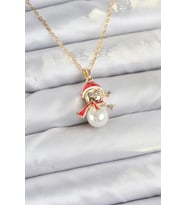 316L Çelik Zincir Gold Renk Kardan Adam Model Yılbaşı Temalı Kadın Kolye 5886 - LOHO9421-1177