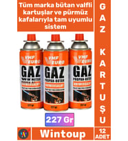 #GazKartuş Premium Pürmüz Uyumlu Güvenli Butan Propan Kamp Ocak Gazı Valfli Kartuş 227 Gram 12 Adet