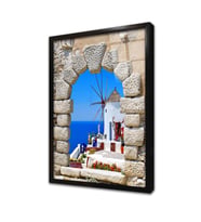 Santorini Adası Çerçeveli Cam Tablo
