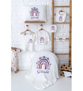 Pia Baby Premium İsimli %100 Pamuk Kız Bebek Hastane Çıkışı Zıbın Set 5062-02 (Ekru)