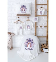 Pia Baby Premium İsimli %100 Pamuk Kız Bebek Hastane Çıkışı Zıbın Set 5062-02 (Ekru)