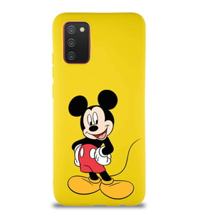 Samsung Galaxy A02S Soft Premier Kapak Mickey Mouse-E Tasarımlı Silikon Kılıf - Sarı (Şeffaf)