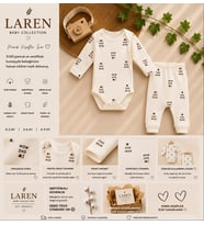 Laren Baby %100 Pamuk Yazı Desenli 2’li Bebek Zıbın Takımı