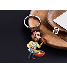 BK Gift Kişiye Özel Mangalcı Karikatürlü Ahşap Anahtarlık-1 Sevgiliye Hediye, Arkadaşa Hediye, Doğum Günü Hediyesi