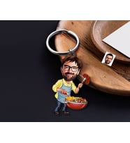 BK Gift Kişiye Özel Mangalcı Karikatürlü Ahşap Anahtarlık-1 Sevgiliye Hediye, Arkadaşa Hediye, Doğum Günü Hediyesi