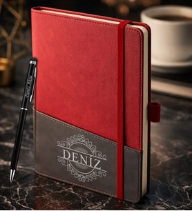 BK Gift Kişiye Özel Kırmızı Termo Deri Defter ve Touchpen Kalem Seti -12,  Kurumsal ve Özel Hediye, Yeni İş Hediyesi