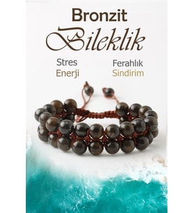 Bronzit Doğaltaş Bileklik, Bronzit Doğal Taş Çift Sıra Makrome Bileklik B1046 (8mm-18cm)