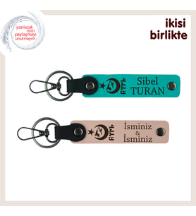 Anlamlı Bir Hediye – Ayyıldız Kurt Göktürk Deri Anahtarlık Takımı 2li Set, Koyu Turkuaz-Yavru Ağzı