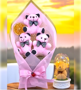 Büyük Boy Pembe Ayıcık Buketi & Işıklı Peluş Ayıcıklı Fanus  Peluş Ayıcıklar Ayıcık Buketi