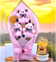 Büyük Boy Pembe Ayıcık Buketi & Işıklı Peluş Ayıcıklı Fanus  Peluş Ayıcıklar Ayıcık Buketi