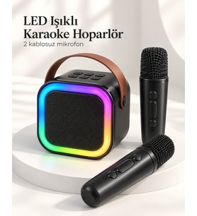 Lexroo Bluetooth Bağlantılı LED Işıklı Karaoke Ses Sistemi ve İki Kablosuz Mikrofon