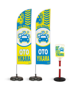 Oto Yıkama v1 Temalı 2 Adet Yelken Bayrak ve 1 Bariyer Duba Takımı  