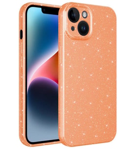 iPhone 13 Kılıf Kamera Korumalı Simli Parıltılı Lüks Silikon (Turuncu)