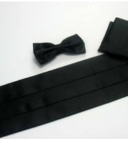 Siyah Düz Renk Damatlık Kuşak Papyon Mendil Saten Takım Set - KP-08 (Renksiz)