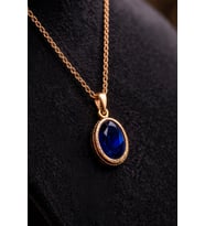 Kadın Bakır Kolye Doğal Koyu Mavi Safir Taşlı Minimal Model Kolye