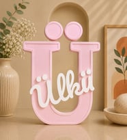 Ü Harfi Kişiye Özel İsim Dekoru 3D Baskı Dekoratif Bebek ve Çocuk Odası İsimlik Masa Üstü Özel Tasarım