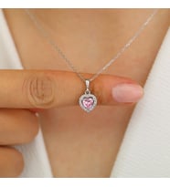 925 Ayar Gümüş Pembe Taşlı Kalp Tasarımlı Pandora Tarz Kadın Kolye So0006