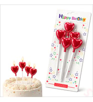 Çubuklu Metalik Kırmızı Kalp Mum - 13 cm x 4 Adet